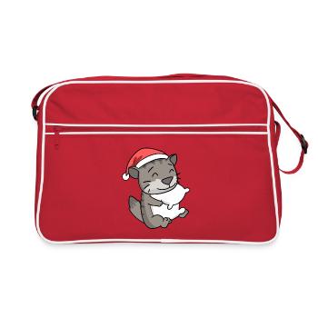 Cat Cute Siberian Cat Tired Christmas - Retro Bag - red/white - Front