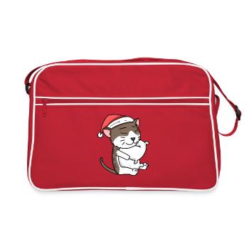 Cat Cute Burmese Cat Tired Christmas - Retro Bag - red/white - Front