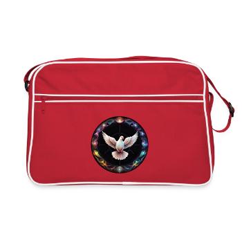 Friedens-Taube im Farbenzauber - Retro Tasche - Rot/Weiß - Vorne