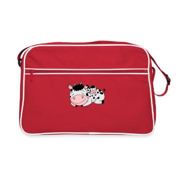 Cow Family - Vache avec bébé - Parent isolé - Sac Retro - rouge/blanc - Devant
