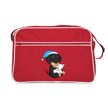 sleeping, tiredness, dog, dog breed, dachshund - Retro Bag - red/white - Front