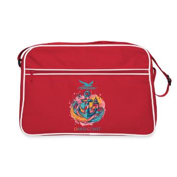 DarssCoast - Wellen Leuchtturm Möwe Anker Grafik - Retro Tasche - Rot/Weiß - Vorne