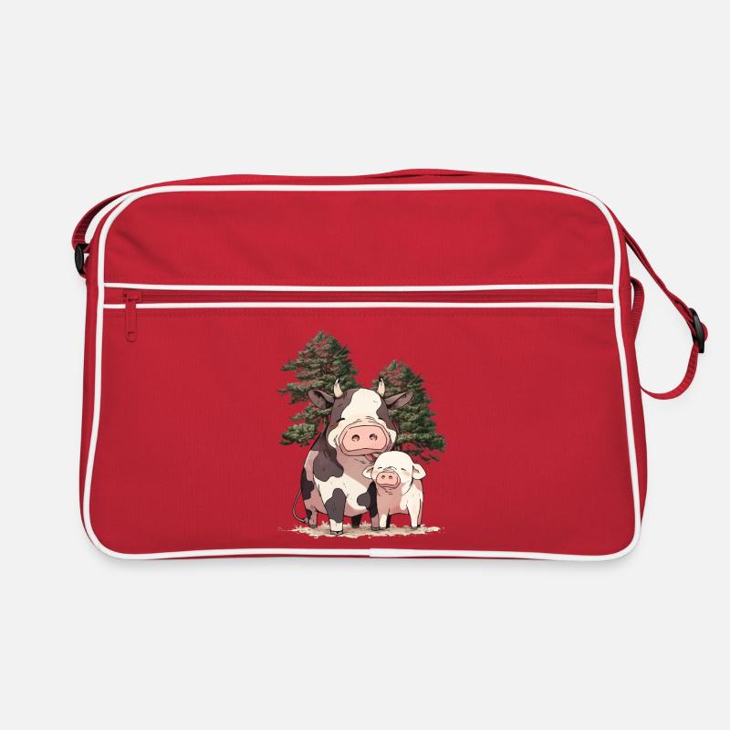Amis Amitié Vache Cochon Animaux Ensemble Sac Retro