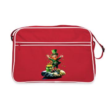 Drôle d’elfe heureux avec arc-en-ciel en arrière-plan. - Sac Retro - rouge/blanc - Devant