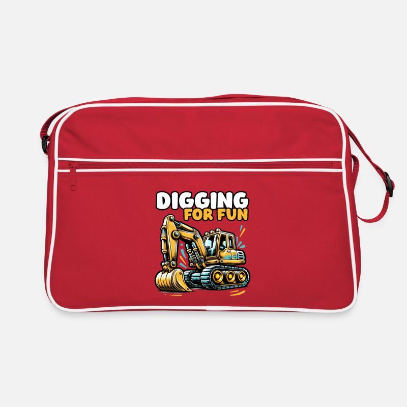 Digging for Fun – Bagger Buddeln zum Spaß - Retro Tasche - Rot/Weiß