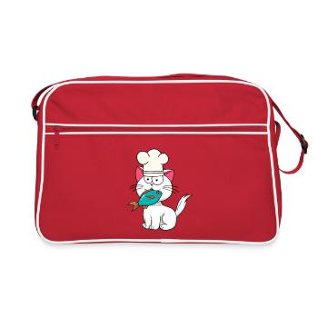 Cat, Fish, Cook, Cooking, Home Cook, Cats, Fish - Retro Bag - red/white - Front