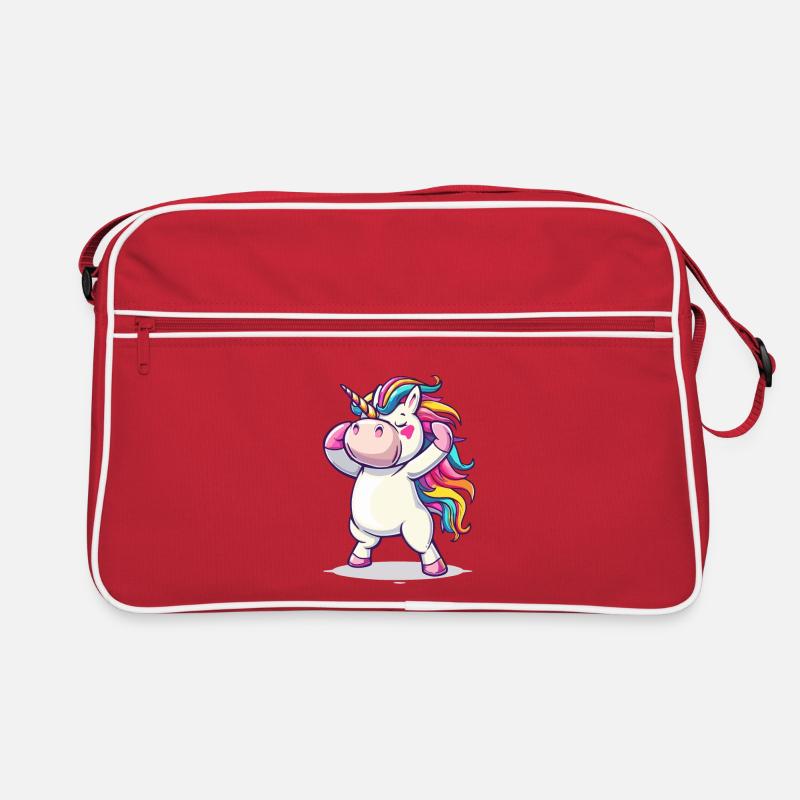 Tanzendes Einhorn mit Regenbogenhaar Retro Tasche