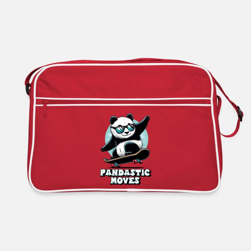 Cooler Panda mit Sonnenbrille auf Skateboard Retro Tasche