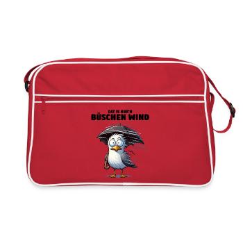Möwe Sturm Schietwetter, Dat is nur'n büschen Wind - Retro Tasche - Rot/Weiß - Vorne