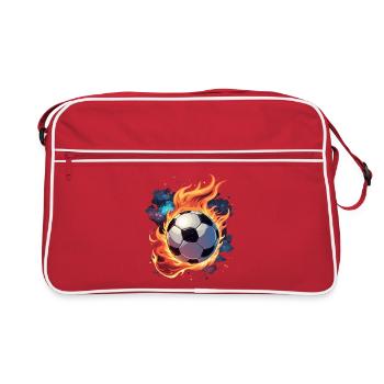 Flying soccer ball with flames. - Retro Bag - red/white - Front