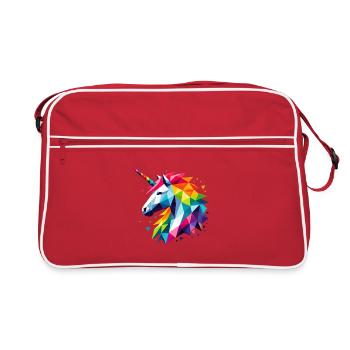 Geometrisches Polygon Einhorn Regenbogen Fantasy Kunst - Retro Tasche - Rot/Weiß - Vorne