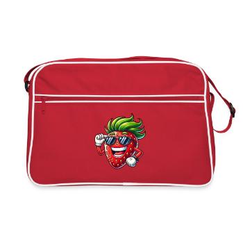 Coole Erdbeere mit Sonnenbrille fruchtig Sommer - Retro Tasche - Rot/Weiß - Vorne