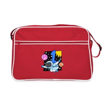 Zahl 1 Nummer Eins - Astronaut Motiv - Retro Tasche - Rot/Weiß - Vorne