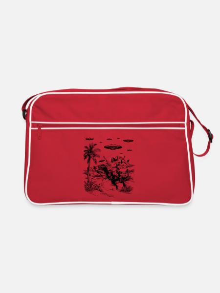 Jesus Dinosaur Fantasy Humor Religion Meme - Retro Bag - red/white - Front