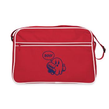 Geist, BOO, Boo, Daumen runter, witzg, lustig - Retro Tasche - Rot/Weiß - Vorne