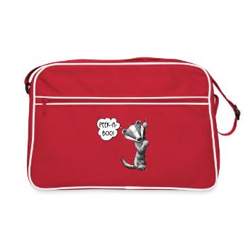 Peek-A-Boo Dachs Cartoon Tiermotiv Waldtier - Retro Tasche - Rot/Weiß - Vorne