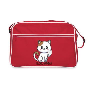J’adore lundi – Dessin animé de chat espiègle - Sac Retro - rouge/blanc - Devant