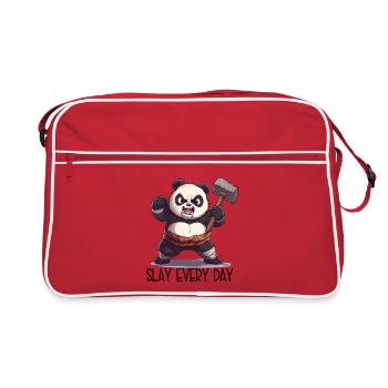 Aggro Panda mit Hammer – SLAY EVERY DAY - Retro Tasche - Rot/Weiß - Vorne
