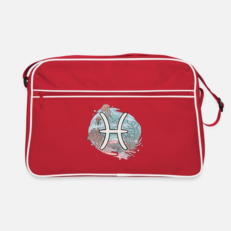 Fische Sternzeichen - Unterwasser Astrologie - Retro Tasche - Rot/Weiß