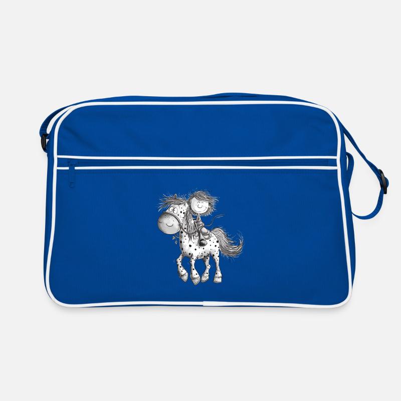 Drolliges Pferd mit Reiter Cartoon Pferdchen Retro Tasche