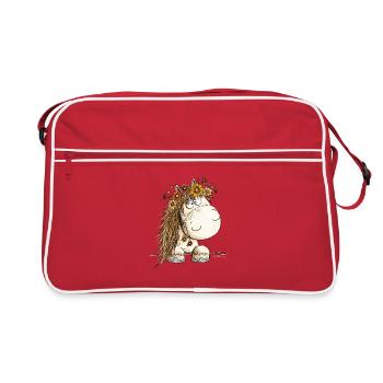 Droll Horse Floral Wreath Cartoon - Retro Bag - red/white - Front