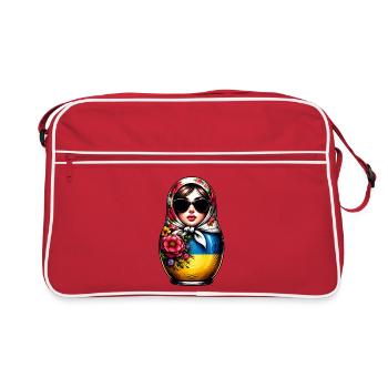 Ukraine Matroschka mit Sonnenbrille für Ukrainer - Retro Tasche - Rot/Weiß - Vorne