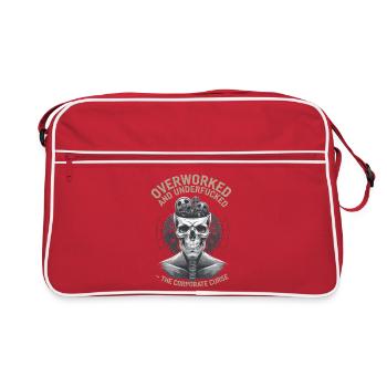 Overworked & Undervalued - Corporate Skull Design - Retro Bag - red/white - Front