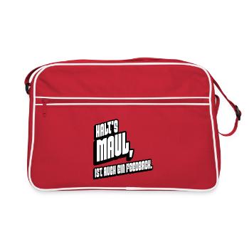 Halts Maul Tasse Spruch Humor Büro Alltag Kaffee - Retro Tasche - Rot/Weiß - Vorne