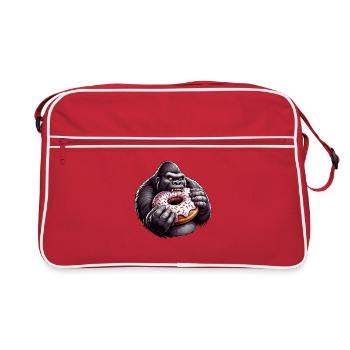 Gorille drôle avec beignet dessin animé grignotage - Sac Retro - rouge/blanc - Devant