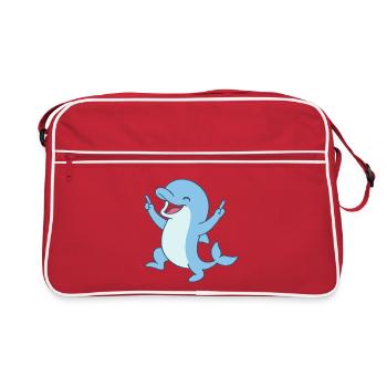 Fröhliches Delfinbaby - Dolphin Splash Joy - Retro Tasche - Rot/Weiß - Vorne