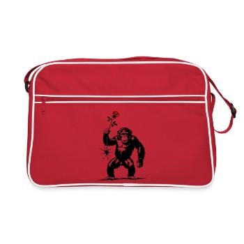 Affen mit roter Rose – Banksy-Inspiration - Retro Tasche - Rot/Weiß - Vorne