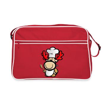 Reindeer Elmondo as a cook with a chef's apron - Retro Bag - red/white - Front