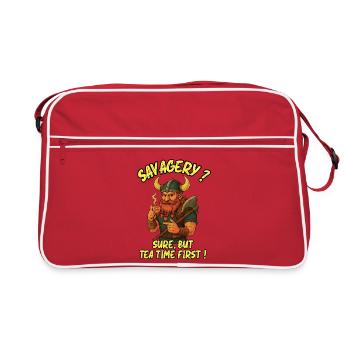 SAVAGERY? Sur, but Tea Time First - Humour Viking - Sac Retro - rouge/blanc - Devant