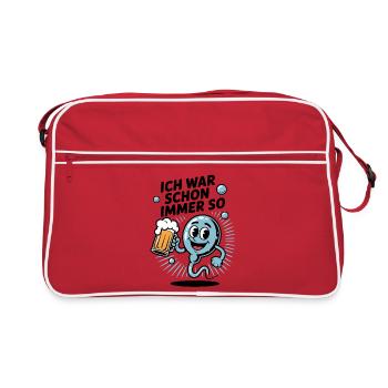 Lustiger Spruch Spermium mit Bierglas - Retro Tasche - Rot/Weiß - Vorne