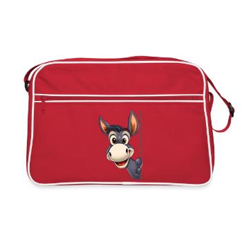 Cute donkey looking out: cartoon animal illustration - Retro Bag - red/white - Front