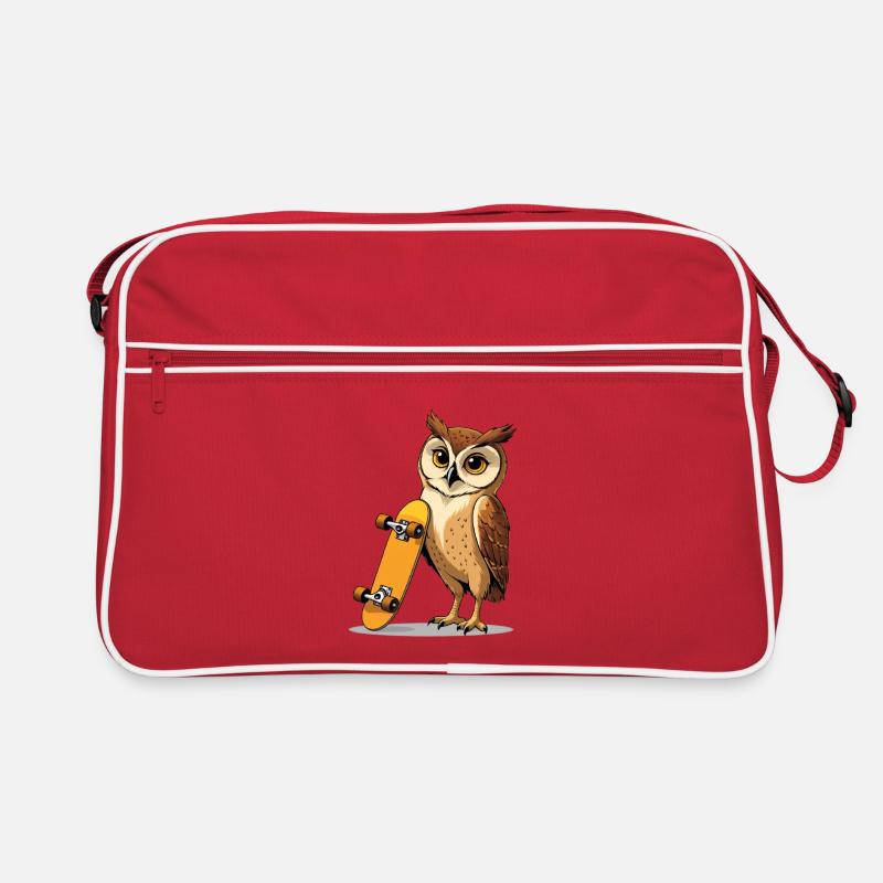 Eule mit Skateboard Illustration Retro Tasche