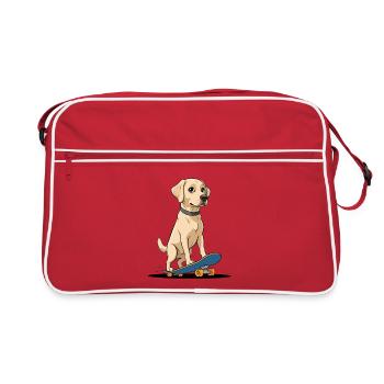 Labrador auf Skateboard Illustration - Retro Tasche - Rot/Weiß - Vorne