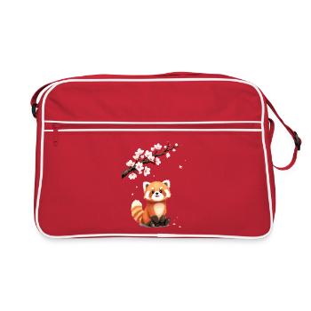 Panda roux, Panda ours, Japonais, Fleurs de cerisier - Sac Retro - rouge/blanc - Devant