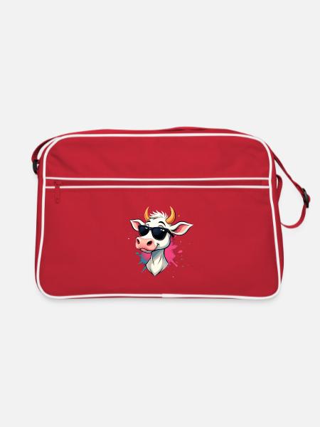 Chillen mit Sonnenbrille Kuh - Retro Tasche - Rot/Weiß - Vorne