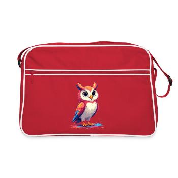 Illustration ludique et colorée d'un hibou - Sac Retro - rouge/blanc - Devant
