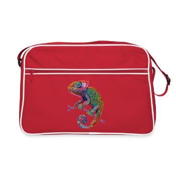 Chameleon Lizard Reptile Chameleon Iguana Lizard - Retro Bag - red/white - Front