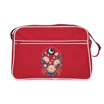 Mond und Blumenmuster für nächtliche Eleganz - Retro Tasche - Rot/Weiß - Vorne