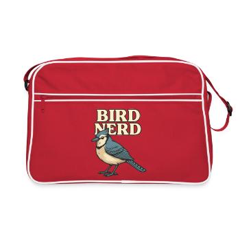 Vogel Nerd Motiv 2 - Retro Tasche - Rot/Weiß - Vorne