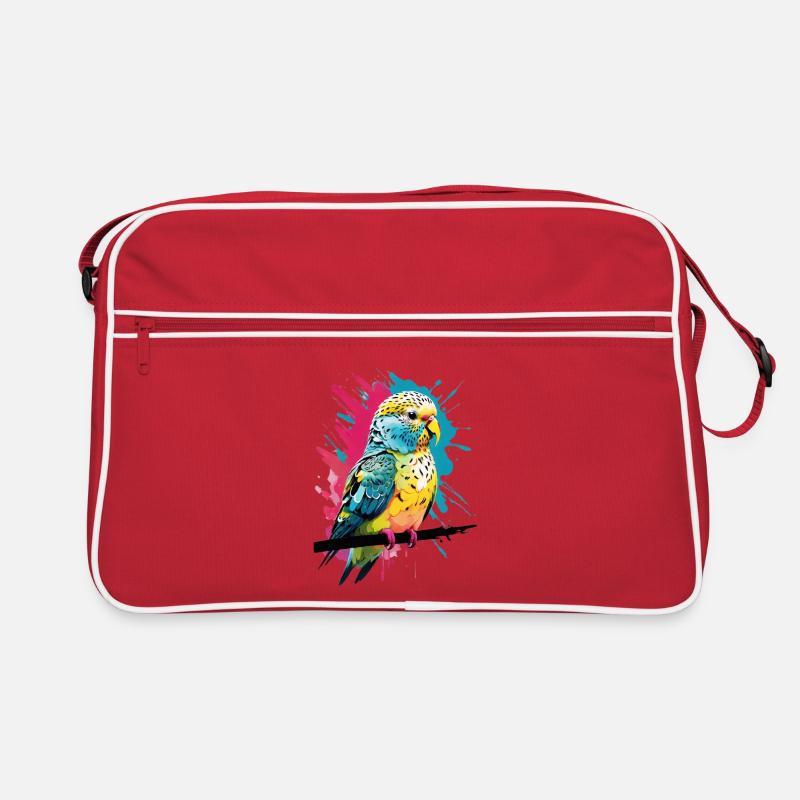 Bunter Papagei mit Farbspritzern Retro Tasche