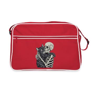 Cat Skeleton Halloween Tomcat - Retro Bag - red/white - Front
