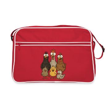 Poulets et poussins qui rient - Sac Retro - rouge/blanc - Devant