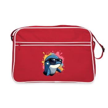 Cooler Delfin mit Sonnenbrille - Retro Tasche - Rot/Weiß - Vorne