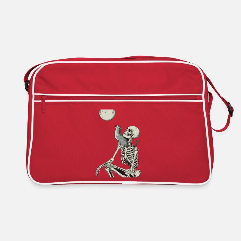 Nuit au clair de lune avec squelette et chat - Sac Retro - rouge/blanc