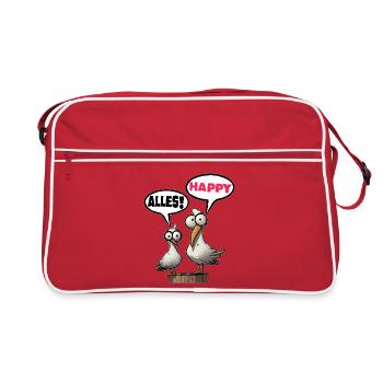 Mouettes humoristiques avec des bulles de dialogue, tout est joyeux - Sac Retro - rouge/blanc - Devant