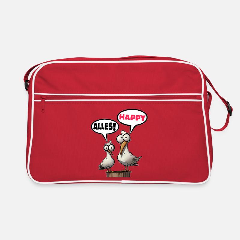 Humorous seagulls with speech bubbles everything happy Retro Bag